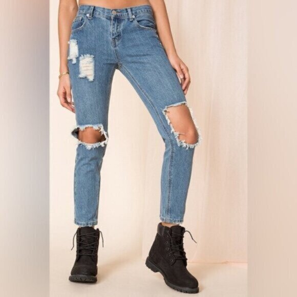 Superdown Revolve Angie Girlfriend Jeans Straight Leg Wash Blue High rise 25 - Picture 10 of 15